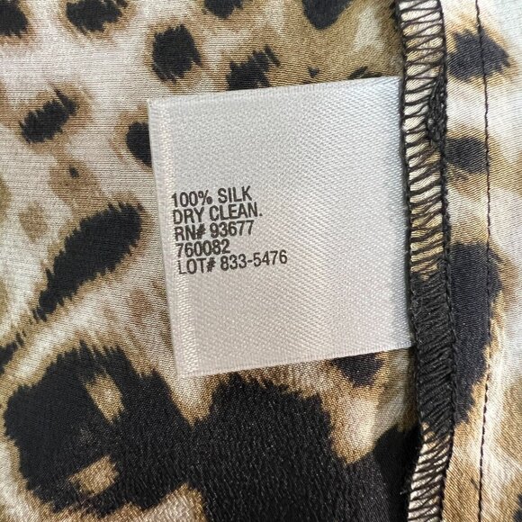 Worthington Silk Blouse Womens XL Brown Leopard Print Long Sleeve Button Up Top - Picture 9 of 10